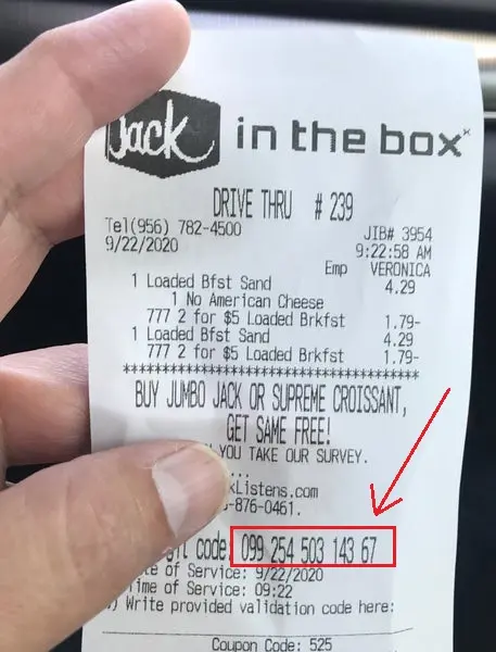 Jack in the Box receipt